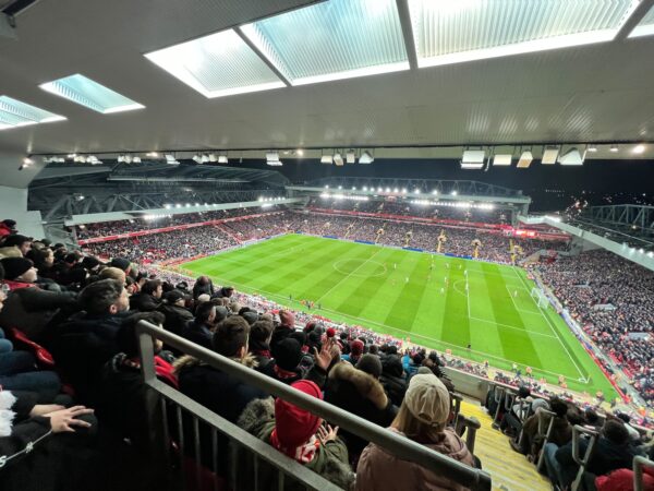 a stadium full of people watching a soccer game